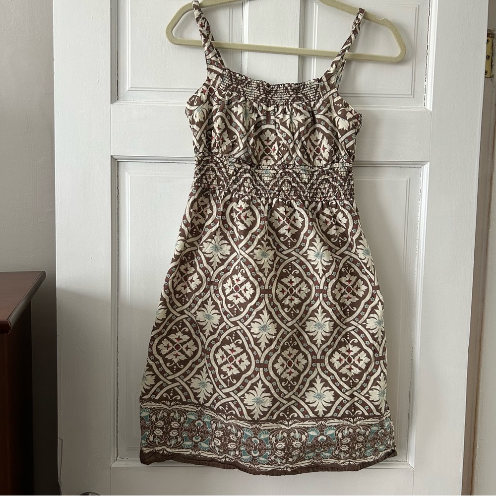 Mossimo Medium Brown and Cream Floral Print Mini Dress